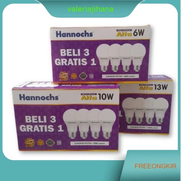 LAMPU HANNOCHS LED BULB ALFA 6W 10W 13W PAKET BELI 3 GRATIS 1 BOHLAM LED HANNOCHS ALFA MULTIPACK 6 W