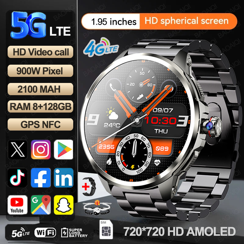 5G/4G All-Network Smart Watch 1.95 inch AMOLED 2100mah Battery 8GB+128GB RAM 900W Camera GPS WIFI Go