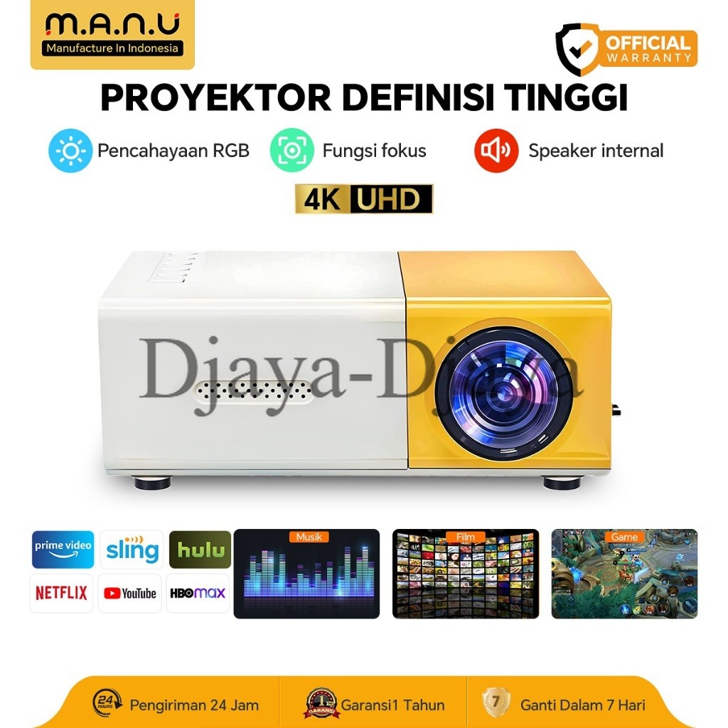 PromoMANU YG300 Proyektor Mini Portable Hp Android 4K HDMI Led Mini Proyektor Home Theater Cinema Me