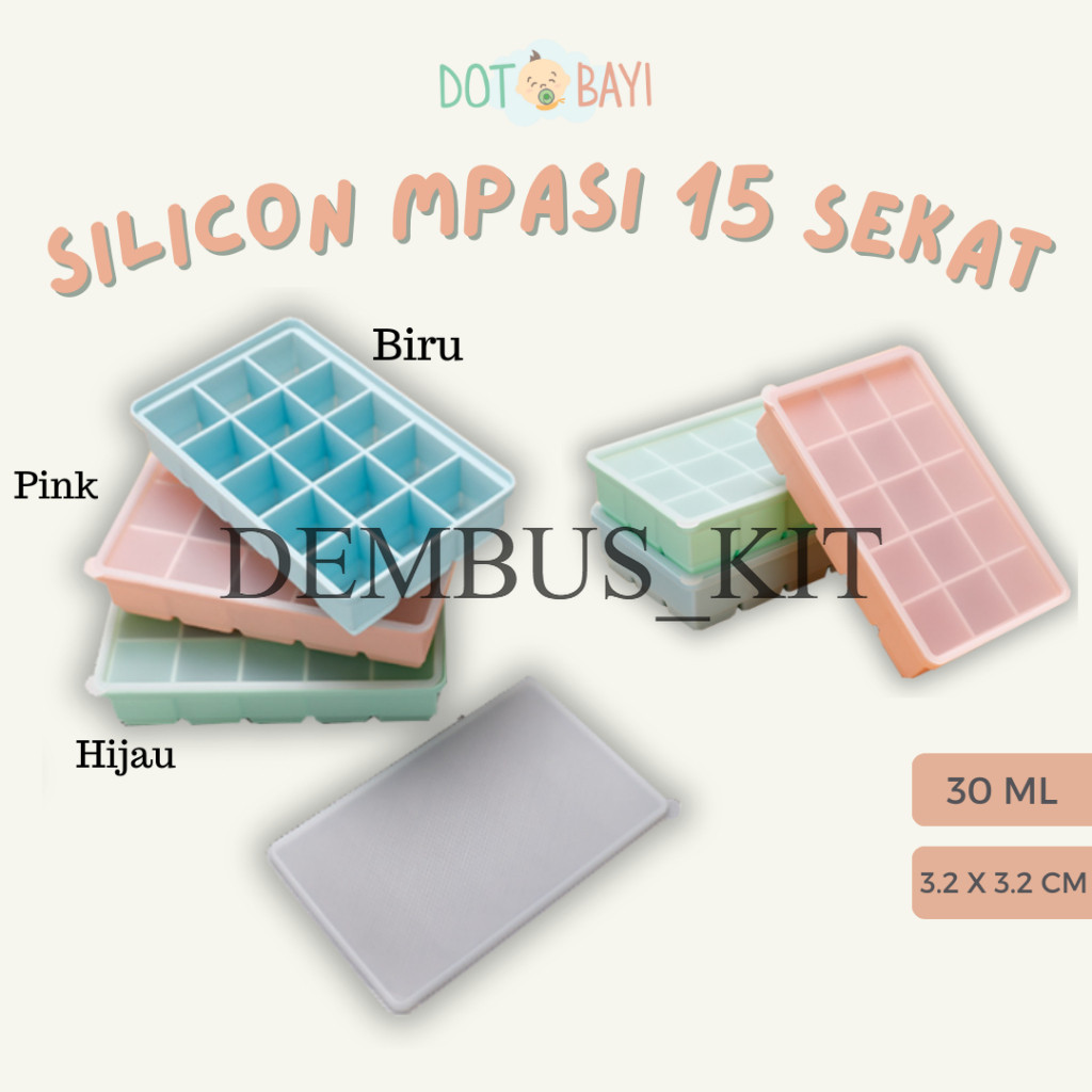 KEIJI (15 Tray) Cetakan Es Batu MPASI Silicon Silikon Ice Cube Tray Tutup