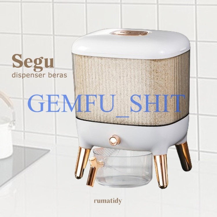 【RUMATIDY】SEGU Dispenser Beras Sultan 10kg Dengan Takaran 1 Liter Kontainer Beras Mewah Kotak Beras