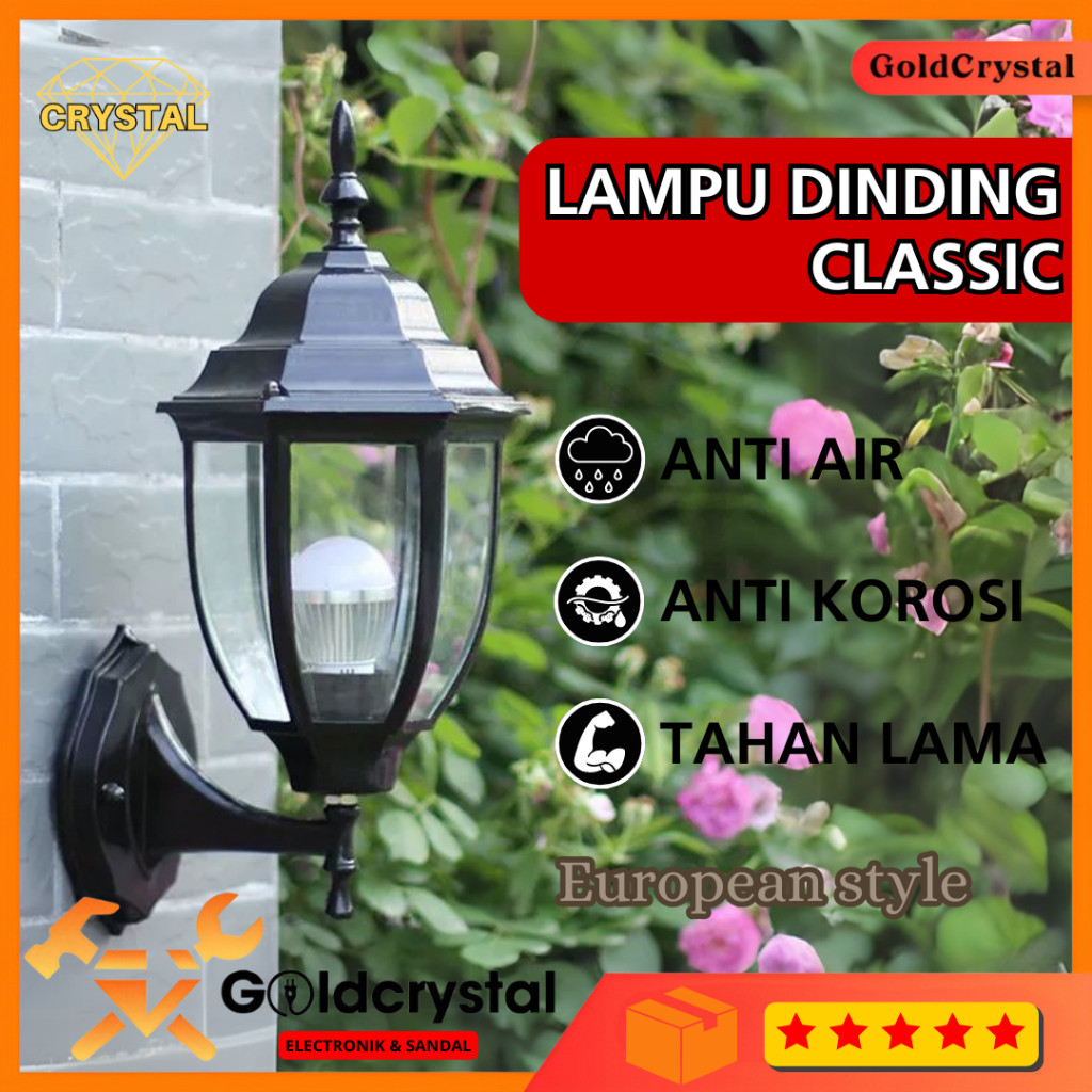 Lampu Dinding Classic Taman Besi Kaca Hitam