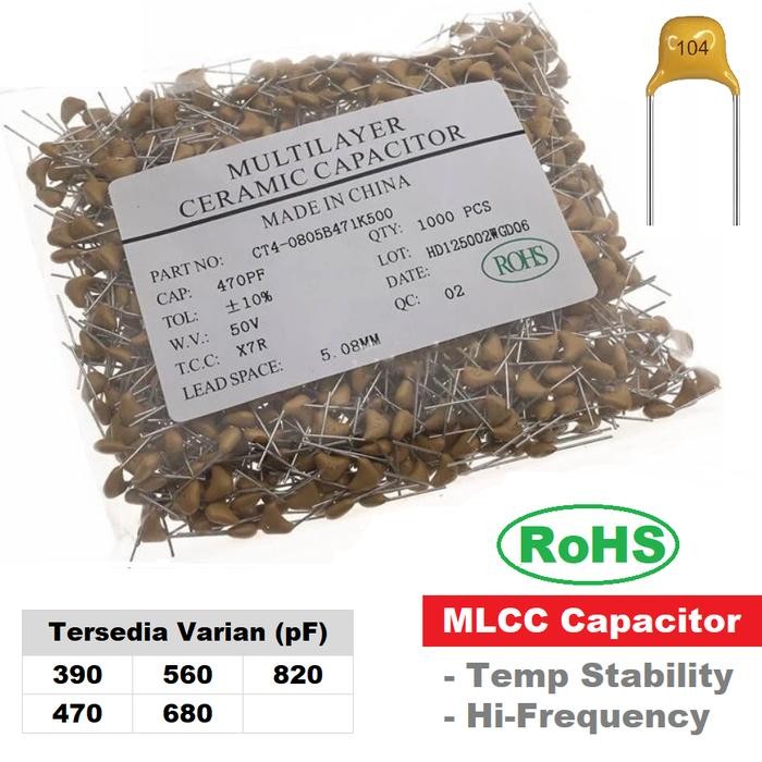 Multilayer Capacitor MLCC 390PF 470PF 560PF 680PF 820PF Kapasitor X7R - 390PF kode 391