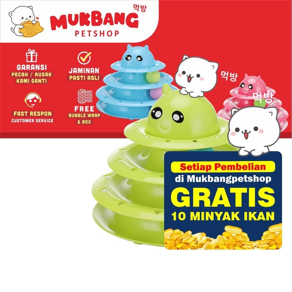 Mainan Kucing 3 Tingkat Tower KEPALA KUCING Bola Tikus Murah Cat Toys Tower Track Ball