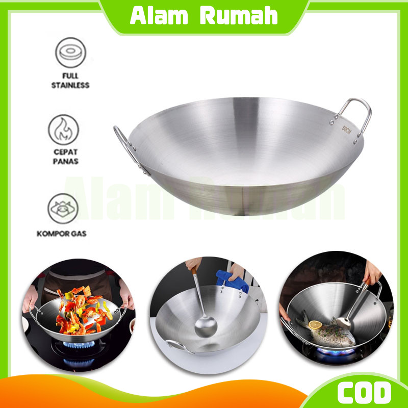 steel kuali besar katel anti lengket/ kuali wok wajan full stainless steel/stainless steel anti leng