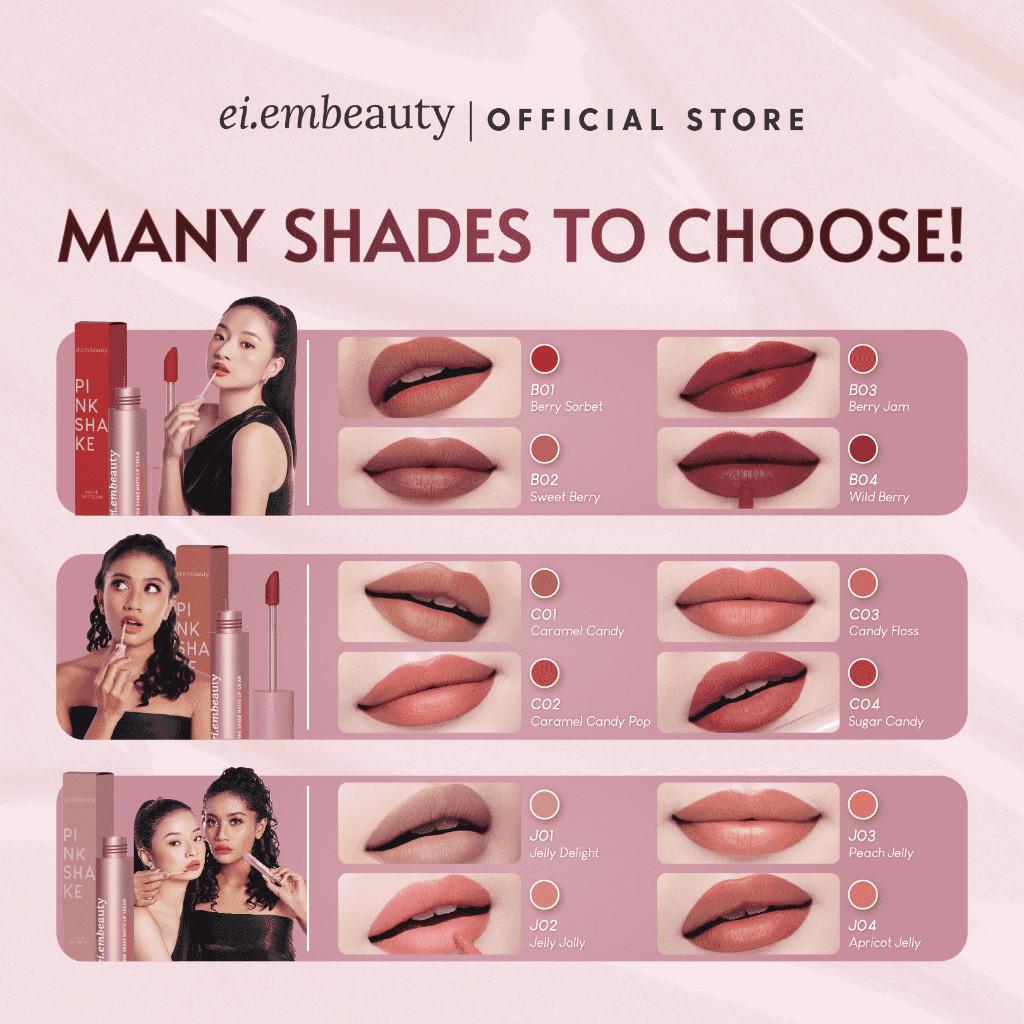 Eiem Beauty Pink Shake Matte Lip Cream Lipcream  Lipmatte  Lipstik Matte Tersedia 12 Varian Warna