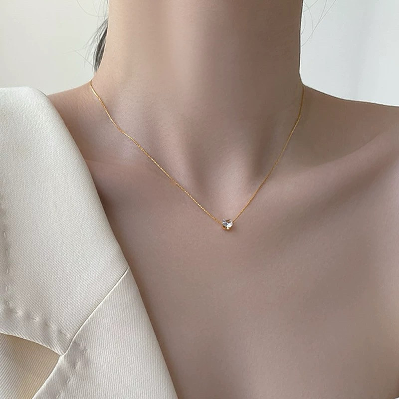 Kalung Titanium Wanita Liontin Permata Mewah