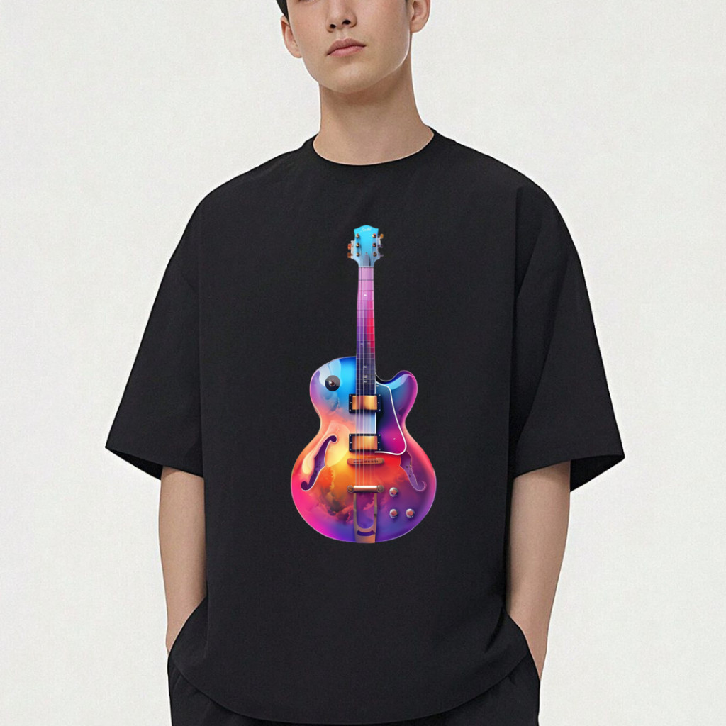 Kaos DTF Unisex 3D Motif Gitar Trendy Kekinian/Bahan Katun Premium/Kaos Dewasa/Kaos Pria/Kaos Adem