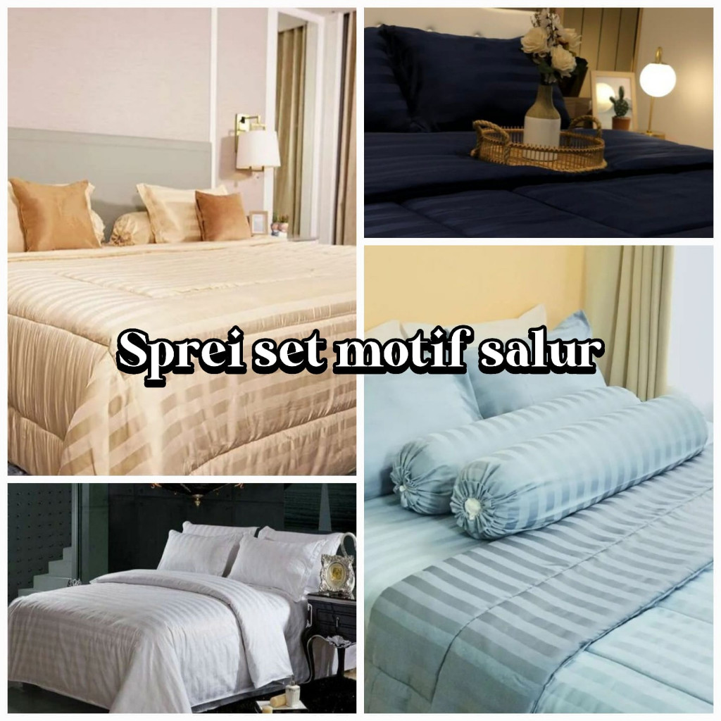 Sprei set motif salur 1 set TINGGI 20cm berbagai warna motif salur ukuran 90x200 120x200 160x200 180
