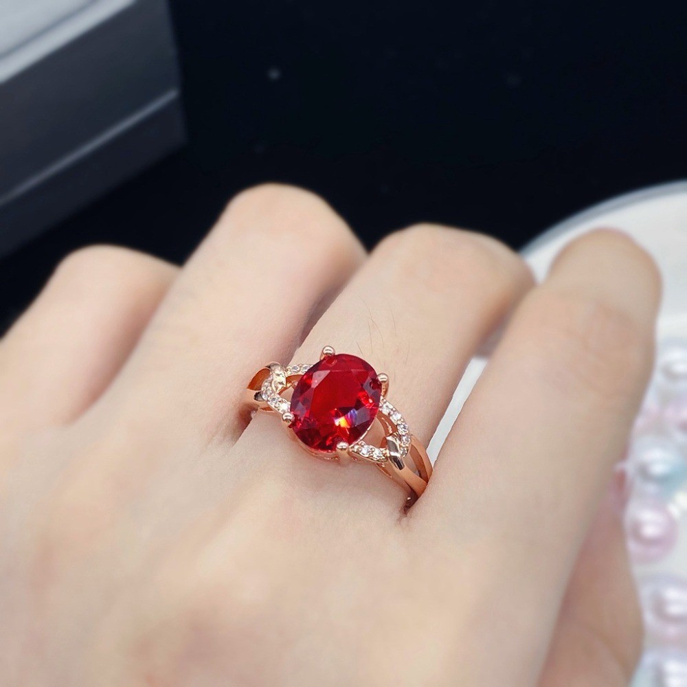 Cincin Wanita Mawar Emas Merah Kristal Zirkon Rubi Kepribadian Mewah Salib Tali Fashion Perhiasan