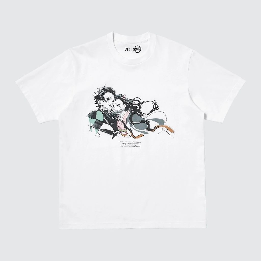 Kaos Uniqlo x Kimetsu No Yaiba (Nezuko & Tanjiro) | UT Demon Slayer 2025 Kaos Lengan Pendek - Putih