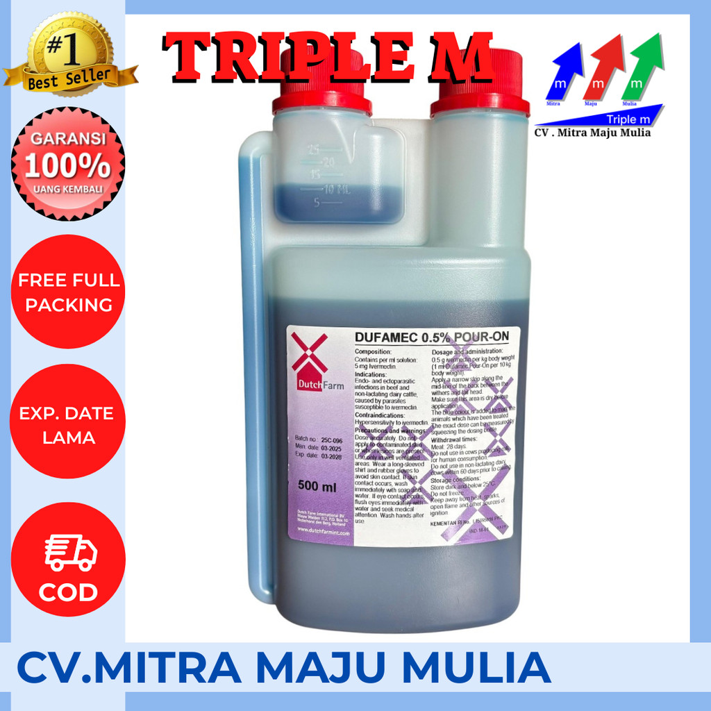 Dufamec 0,5% pour on 500 ml (i ver mec tin pour on) - Obat Gudik Scabies Cacing Kudix Gatal Tungau K