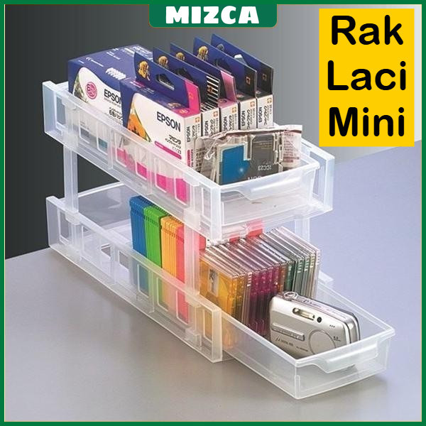 MIZCA Rak Laci kotak Susun Serbaguna Kulkas Plastik Rak Kosmetik Mini Meja Kecil Bumbu Alat Tulis