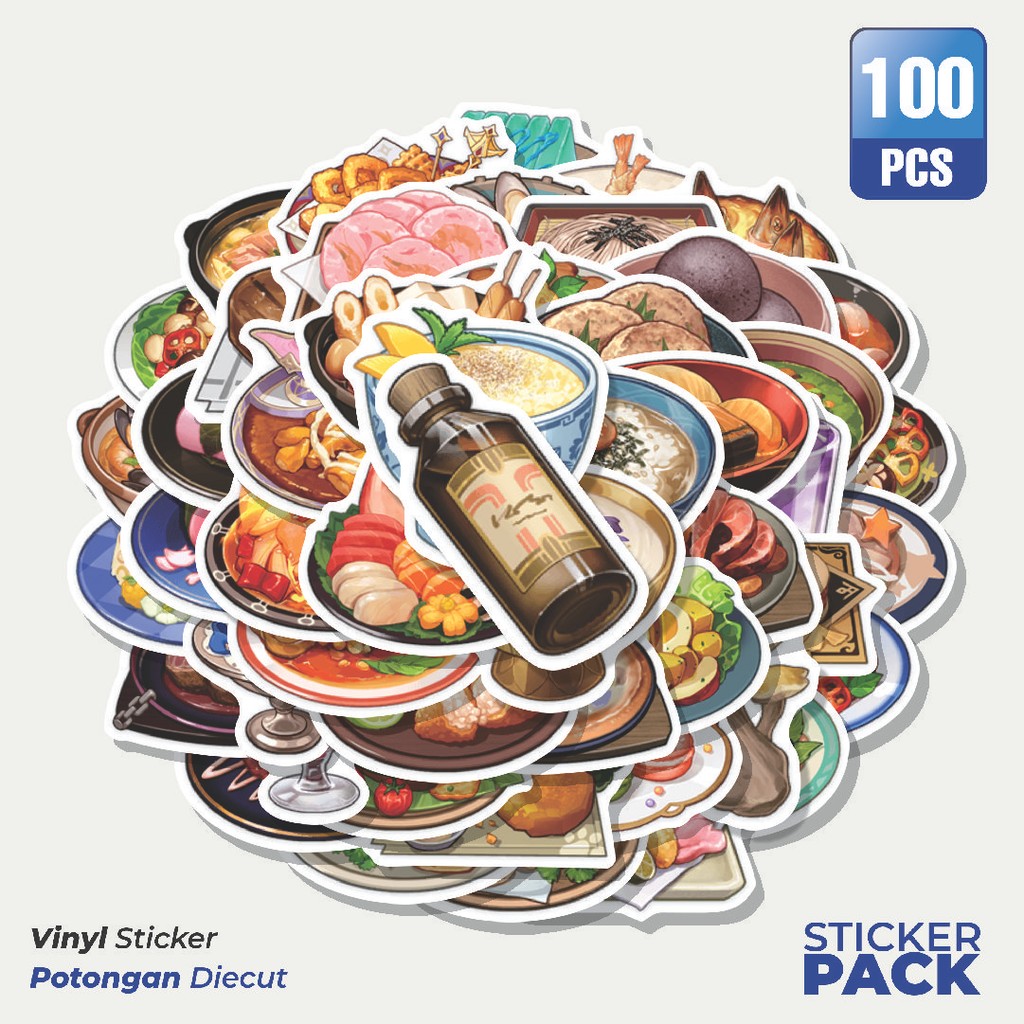 MURAH 100 PCS Stiker Genshin Impact Food V4 Waterproof Aesthetic- Untuk Laptop, Motor, dan Helm - Pa