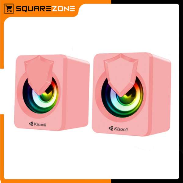 KISONLI - L1030 Mini Speaker 2.0 Gaming komputer / laptop Dengan Lampu RGB light - PINK