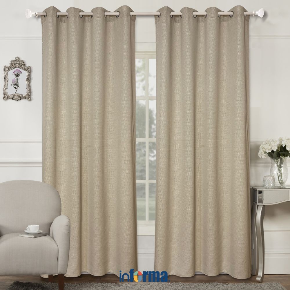 Informa 140x250 cm Set 2 Pcs Gorden Jacquard Check - Krem Tirai Penutup Jendela Kerai Hordeng Kain P