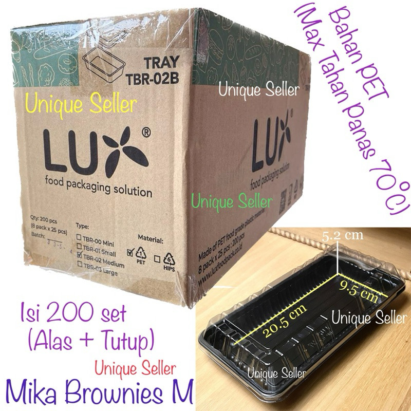 [1 Dos] Mika Brownies M Sedang Tanggung LUX isi 200 Set Alas+Tutup / Tray Mika Brownies Tanggung Sed