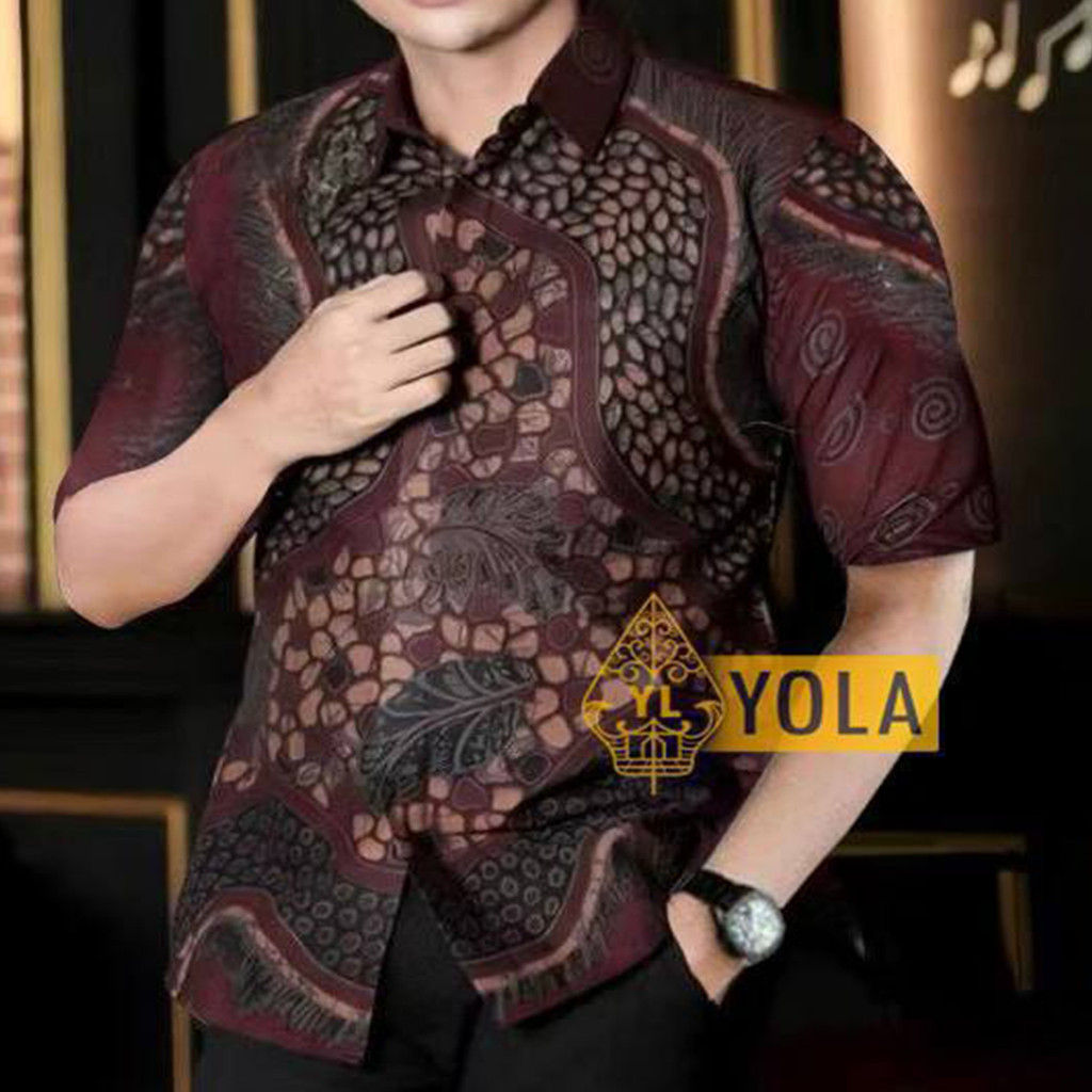 Kemeja Hem Baju Batik Pria Modern Lengan Pendek motif Watu Maron Katun