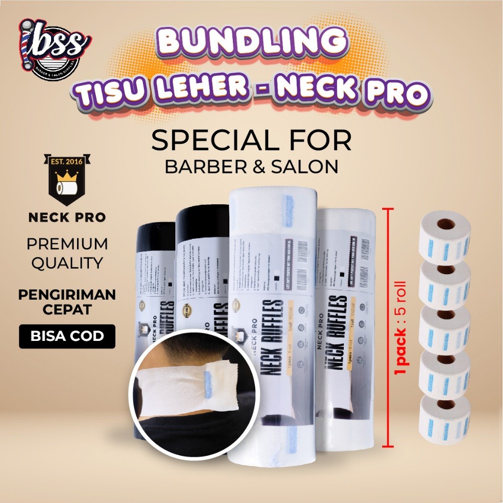 SIXSHOP NECK PRO TISU LEHER BARBERSHOP PREMIUM  3 SLOP / TISU LEHER HITAM / TISU LEHER PUTIH / PAKET