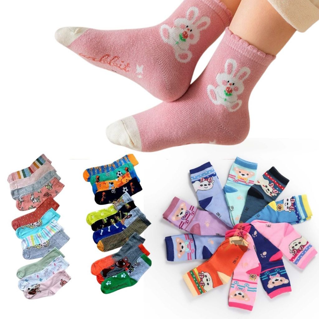 Paket 4 Pasang Kaos Kaki Anak Lucu TK SD | Motif Karakter Acak | Untuk Laki-Laki & Perempuan