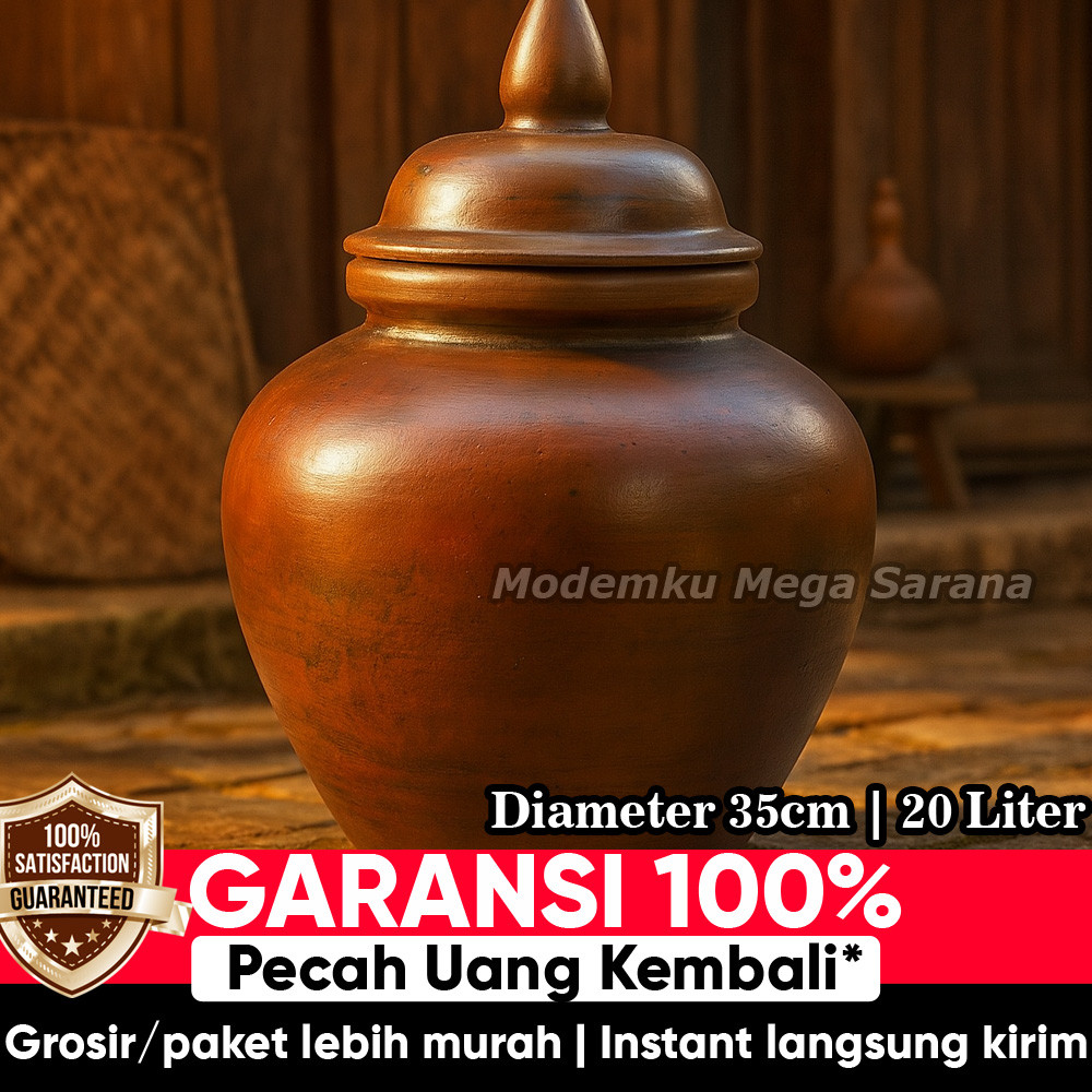 Gerabahku | Gentong Tanah Liat Gerabah Tempat Wadah Beras Genthong Air Tradisional -  20 Liter - Dia