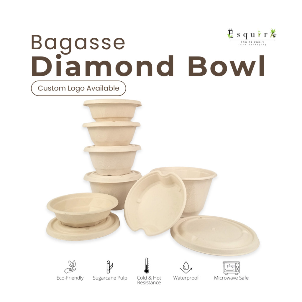 (HEGO)Bagasse Diamond Bowl 10 pcs / Mangkok Soup Takeaway