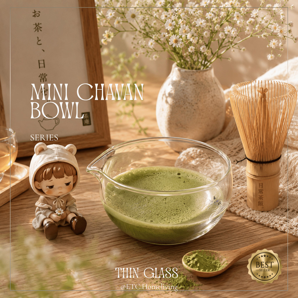 Mini Chawan | Mangkuk Kaca Chawan Matcha Tahan Panas Elegan | Coquette Aesthetic
