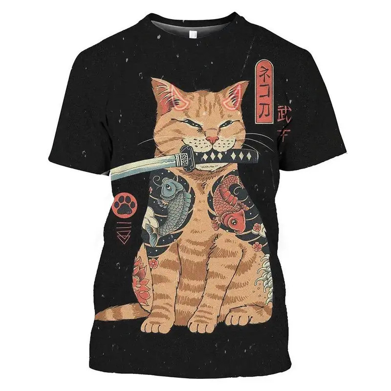 Kaos pria dengan cetakan 3D pedang katana samurai Jepang gaya keren dapat dipakai setiap hari kaos l