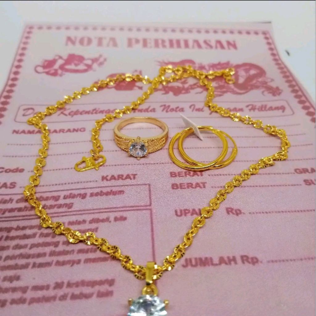 SET PERHIASAN WANITA LAPIS KOIN TITANIUM ANTI LUNTUR