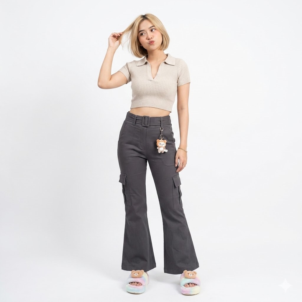 NOBLELISTA - CELANA CUTBRAY CARGO BELT PREMIUM / Celana Cutbray Cargo Zava - Flare Cargo Pants - Kul