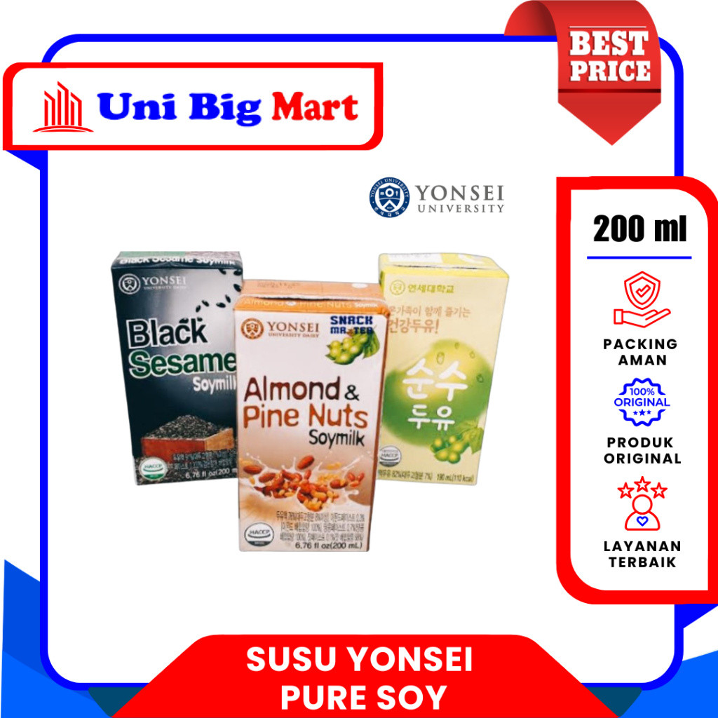 SUSU YONSEI PURE SOY MILK - ALMOND & PINE - BLACK SESAME SOYA - KEDELAI SEHAT ORGANIK