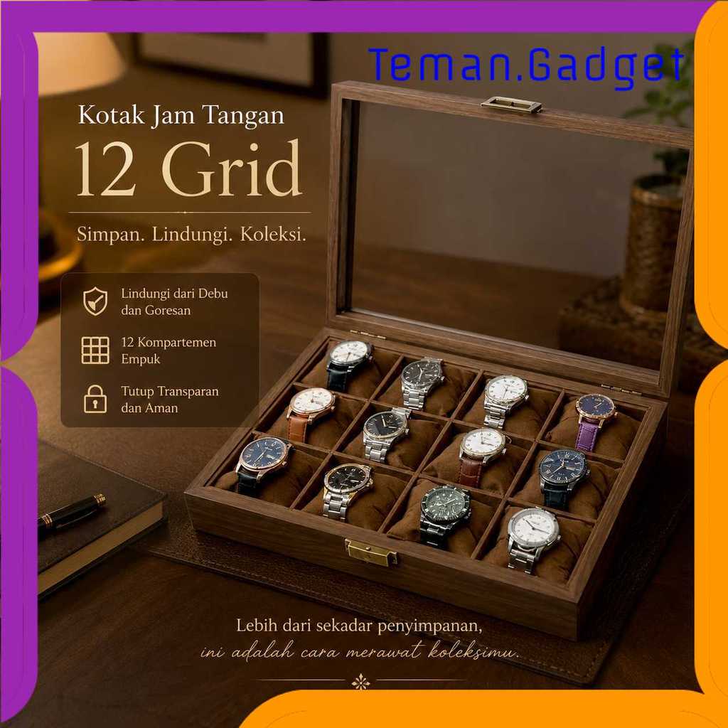 TG - RD Rhodey Kotak Jam Tangan SKW154-FG Watch Box 12 Grid Black Walnut