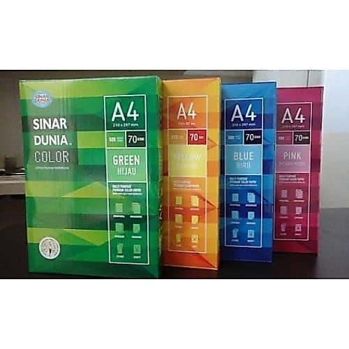 Kertas HVS Sidu A4 70 Gram Warna Biru , Hijau , Kuning , Merah / Rim