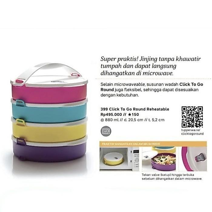 Tupperware Rantang Susun 4 Click To Go Round Reheatable 880 Ml Dengan Seal Ketat Cairan Dan Bisa