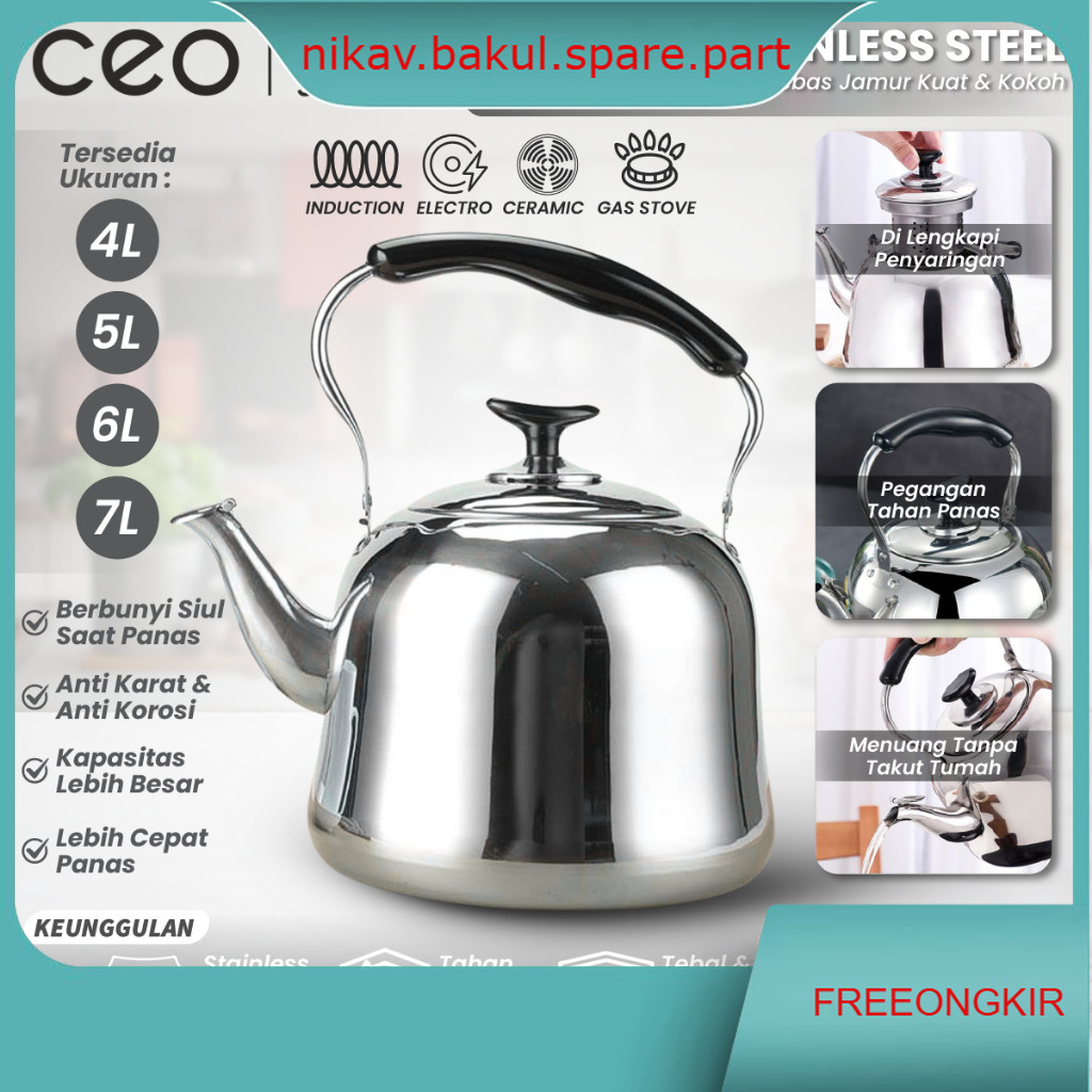 Teko masak Air Berbunyi Siul Stainless Steel 304 Ceret Pemanas Anti Karat Whistling Kettle