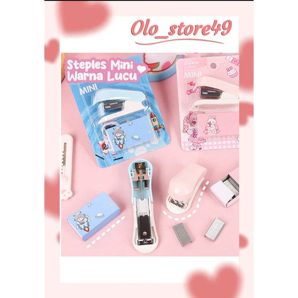 

OLO49 Staples Mini Set Stapler Portable Lucu Karakter Aksesoris Perlengkapan Kantor Free Isi Staples
