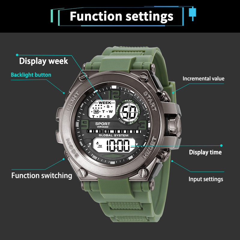 VALUE PACK JAM TANGAN DIGITAL PRIA JAM ALARM MULTI-FUNGSI JAM TANGAN WAKTU TANGGAL JAM TANGAN