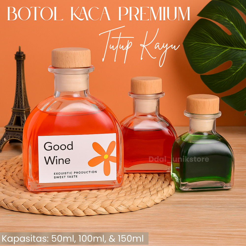 Botol Kaca Unik Estetik Premium Tutup Kayu | Bottle Hampers, Souvenir, Kemasan Minuman Syrup