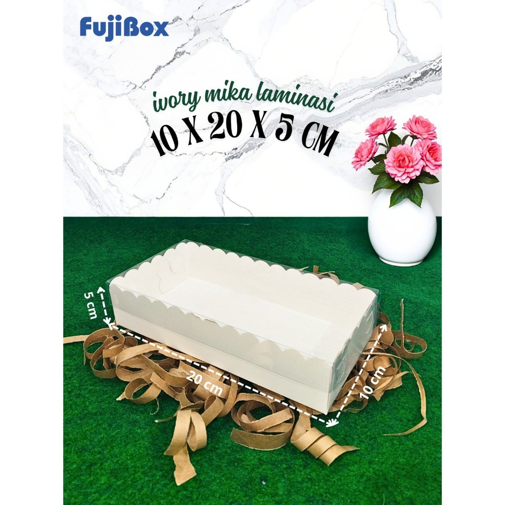 

( 10 Pcs ) Fuji Box Dus Kotak Kue hampers puding cake Ivory Polos laminasi 10 cm x 20 cm x 5 cm Premium Tutup Mika Full