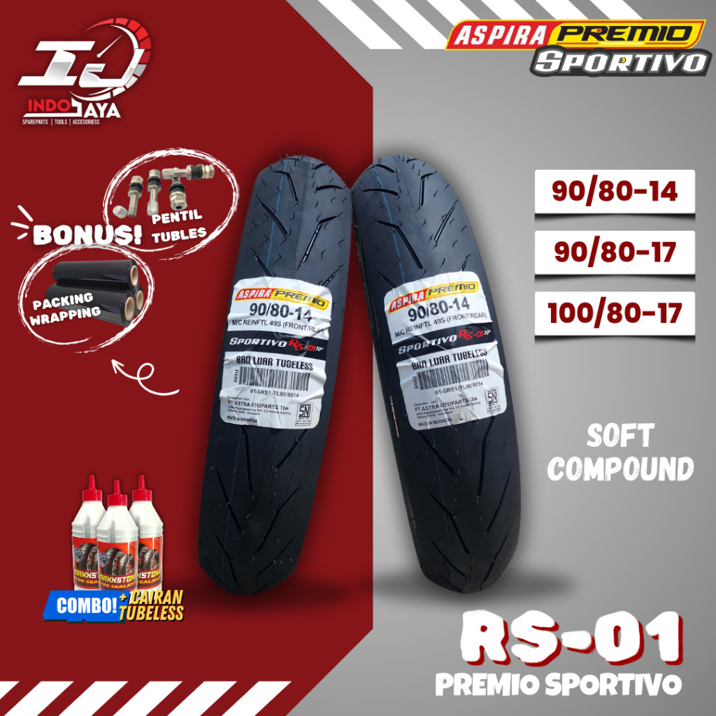 [READY COD] BAN ASPIRA PREMIO SPORTIVO RS01 ( 70/80-17 - 90/80-14 - 90/80-17 - 100/80-17 )TUBELESS S