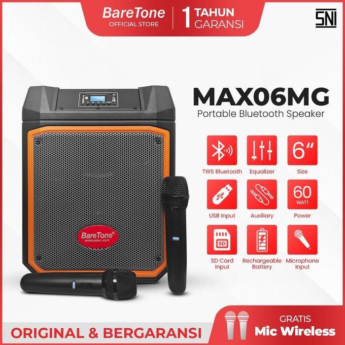 Speaker Baretone MAX06MG Portable Baretone 6in MAX 06 MG Original Baretone 06MG Wireless Karaoke