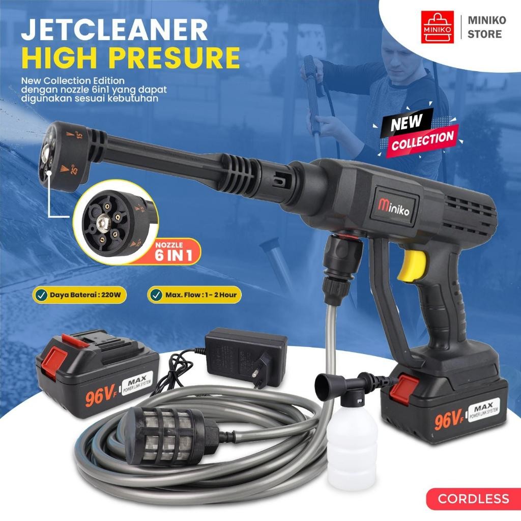Jet Cleaner Cordless Alat Cuci Motor Mobil Set Nozzle 6 in 1 Free Box