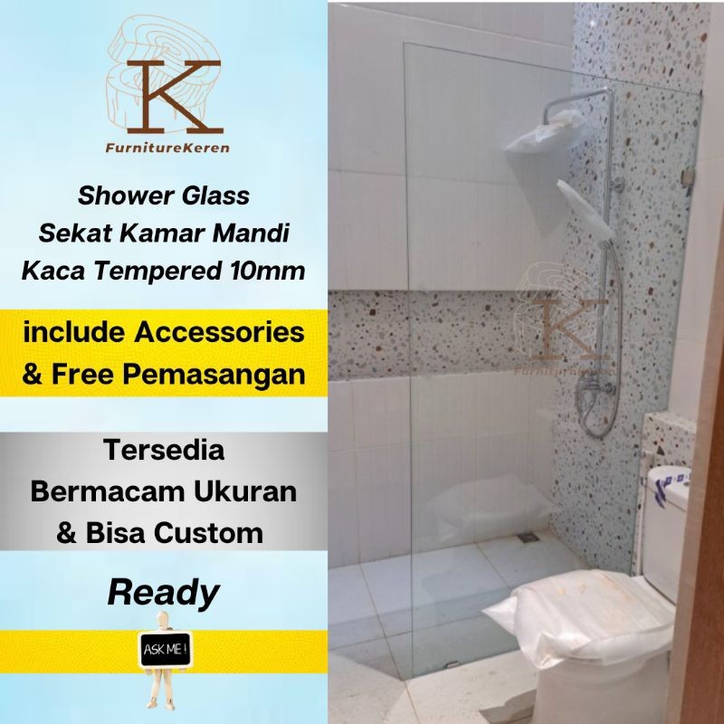 Sekat Kamar Mandi Kaca Tempered 10 mm / Kaca Mati Shower Tempered Glass 10mm / Partisi Kaca Tempered