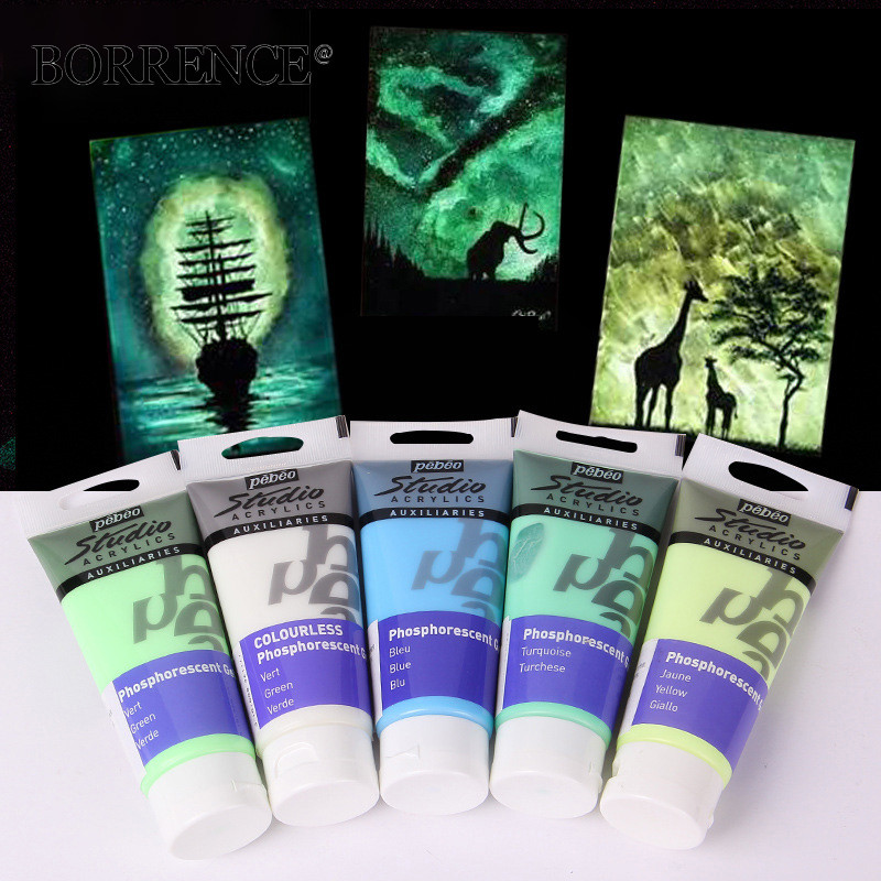 

Pebeo Glow in the Dark Acrylic Paints 100ml Acrylic Paint Fluorescent Pigment for DIY Canvas Rock Wood Painting Art Supplies
