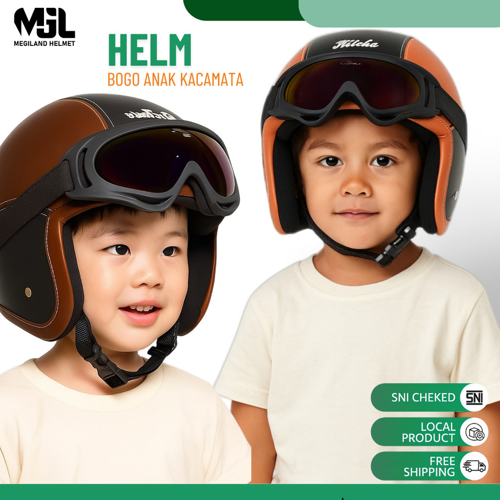 Helm Bogo Anak SNI Aman & Nyaman | Lindungi Kepala Si Kecil dengan Gaya | Usia 2-6 Tahun + Kacamata
