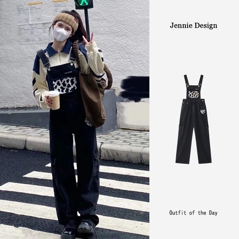 Cinta Sapi Bordir Tali Jeans Wanita Lurus Lebar Kaki Longgar Celana