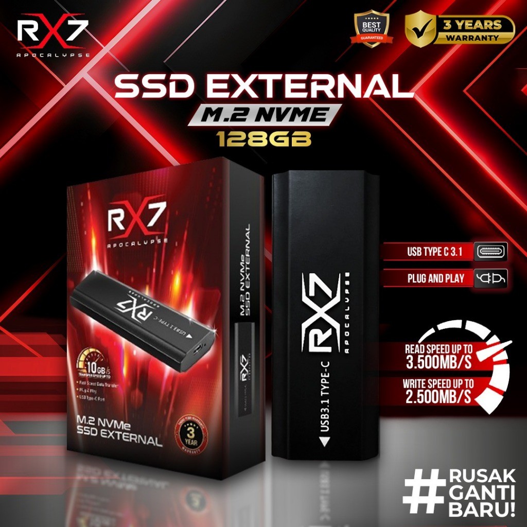 SSD M2 NVME EXTERNAL 128GB RX7 / ENCLOSURE M2 NVME + M2 NVME 128GB RX7Murah