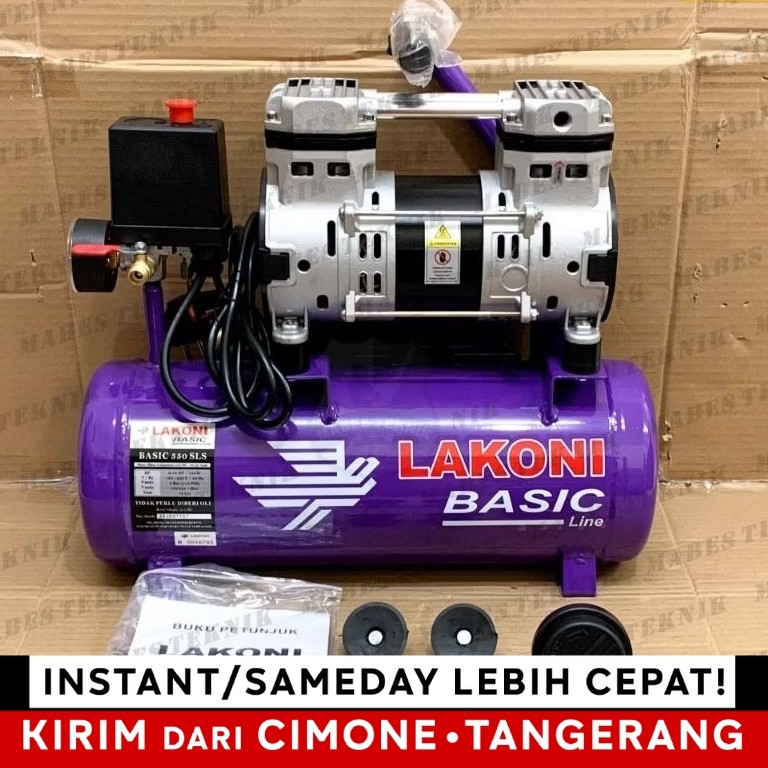 KOMPRESOR LAKONI BASIC 550 SLS - 550 SL SERIES - TIPE OILESS TERBARU SILENT TANPA OLI 10 LITER - 0,7