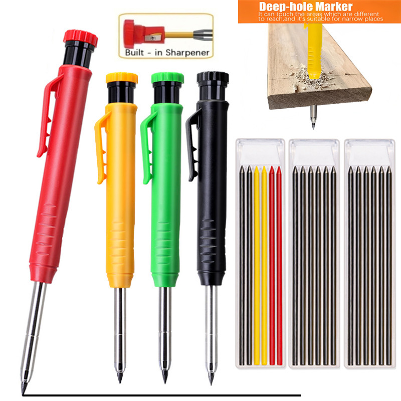 

2.8mm Long Head Deep Hole Woodworking Pencil Set Built In Pencil Sharpener, Marking Carpenter Pencil, Engineering Drawing Pencil