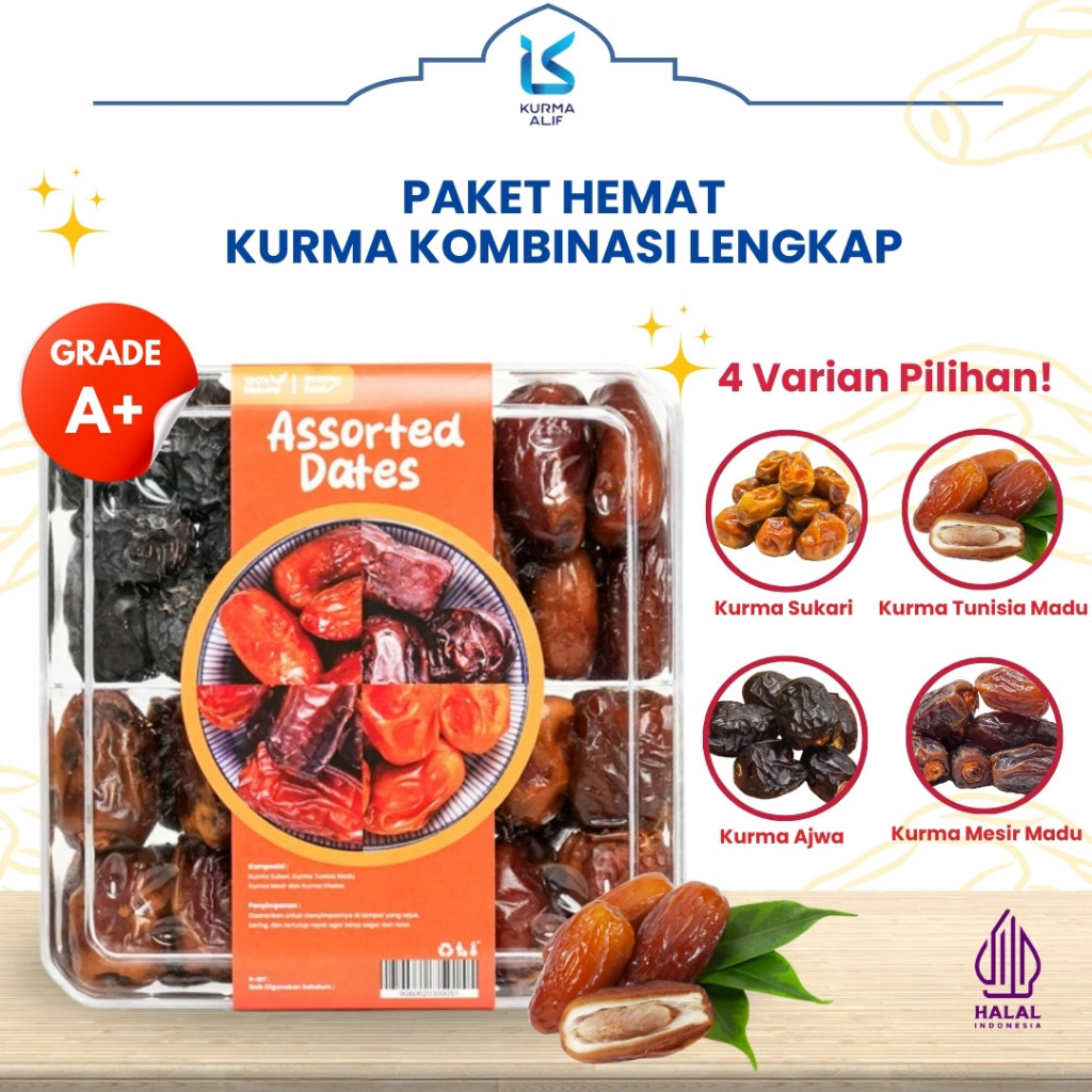 

Kurma Assorted 4 in 1 Kurma Sukari Kurma Ajwa Kurma Tunisia Madu Oleh Oleh Haji Umroh Cocok untuk Hampers